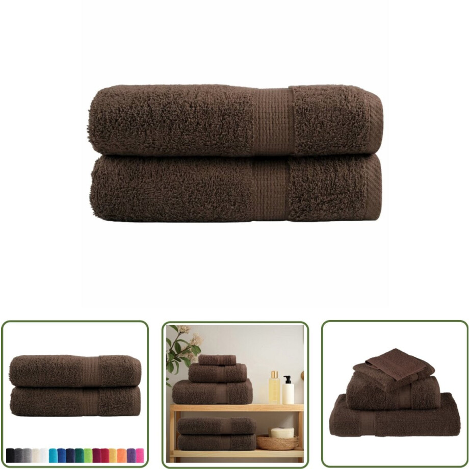 vidaXL Handdoeken - Badhanddoeken - Handdoeken SOLUND 2 st 600 g/m² 50x100 cm bruin - Katoen Handdoeken - Bruine Handdoeken - Superzachte Handdoeken afbeelding 1