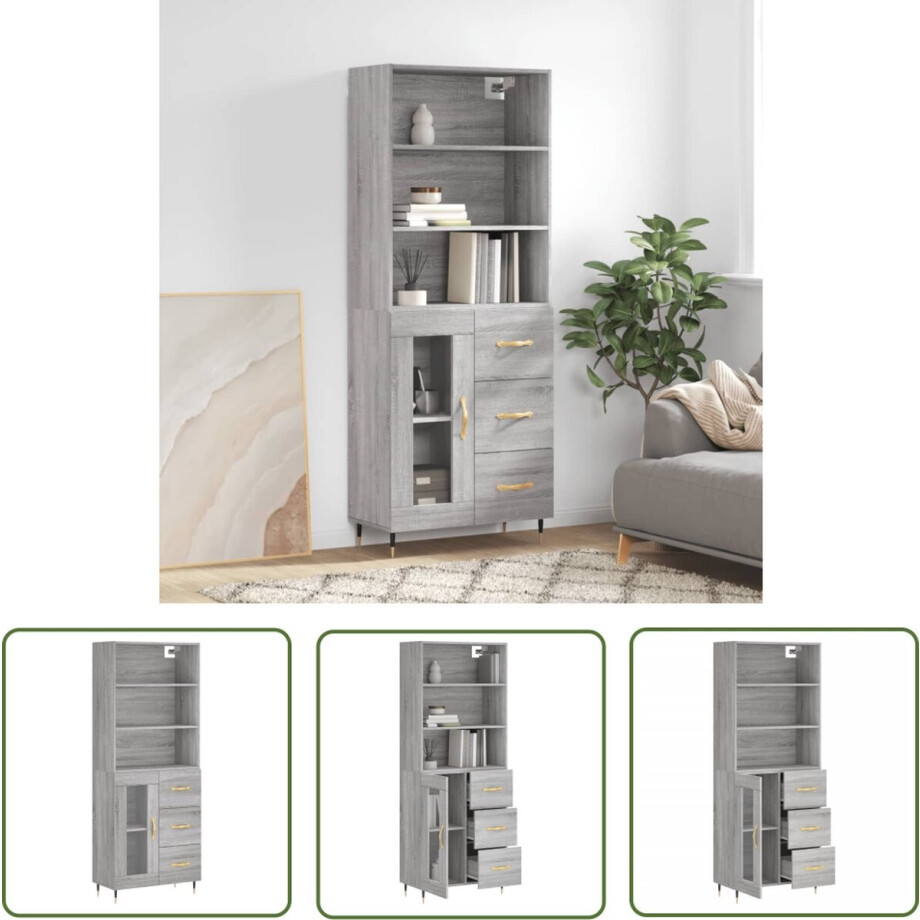 vidaXL Grijze Kast - Hoge Kast - Hoge kast 69,5x34x180 cm bewerkt hout grijs sonoma eikenkleurig - Houten Kast - Woon Kamer Kast - Opslag Kast vidaXL Grijze Kast - Hoge Kast - Hoge kast 69,5x34x180 cm bewerkt hout grijs sonoma eikenkleurig - Houten Kast - Woon Kamer Kast - Opslag Kast afbeelding 1