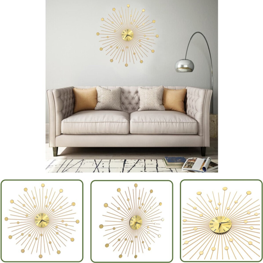 vidaXL Metalen Wandklok - Gouden Wandklok - Wandklok 70 cm metaal goudkleurig - Grote Wandklok - Vintage Wandklok - Decoratieve Wandklok vidaXL Metalen Wandklok - Gouden Wandklok - Wandklok 70 cm metaal goudkleurig - Grote Wandklok - Vintage Wandklok - Decoratieve Wandklok afbeelding 1