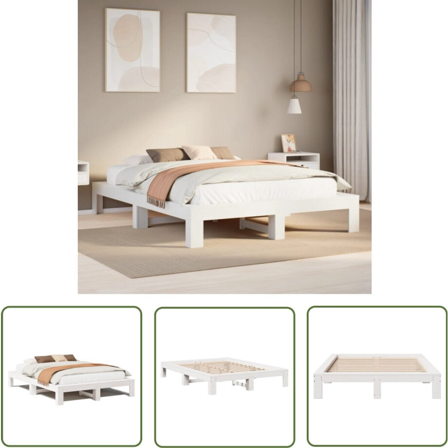 vidaXL Houten Bed - Bedframe - Bedframe zonder matras massief grenenhout wit 140x190 cm - Slaapcomfort - Grenenhout Bed - Kingsize Bed afbeelding 1