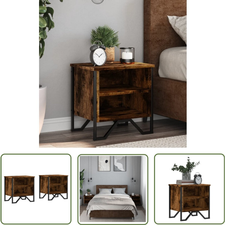 vidaXL Industrieel Design - Nachtkastjes - Nachtkastjes 2 st 40x30x40 cm bewerkt hout gerookt eikenkleurig - Houten Nachtkastjes - Bewerkt Hout - Gerookt Eiken vidaXL Industrieel Design - Nachtkastjes - Nachtkastjes 2 st 40x30x40 cm bewerkt hout gerookt eikenkleurig - Houten Nachtkastjes - Bewerkt Hout - Gerookt Eiken afbeelding 1