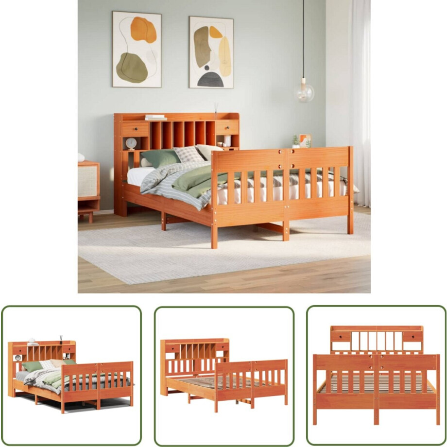 vidaXL Massief Hout - Bedframe - Bedframe zonder matras massief grenenhout wasbruin 150x200 cm - Grenenhout - Bedbank - Boxspring vidaXL Massief Hout - Bedframe - Bedframe zonder matras massief grenenhout wasbruin 150x200 cm - Grenenhout - Bedbank - Boxspring afbeelding 1