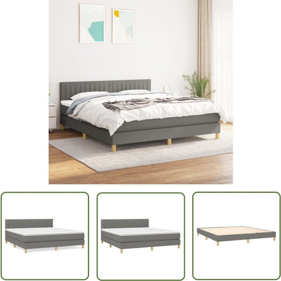 vidaXL Boxspring - Boxspring Bed - Boxspring met matras stof donkergrijs 180x200 cm - Donkere Grijze Bed - Slaapcomfort - Pocketveer Matras afbeelding 1