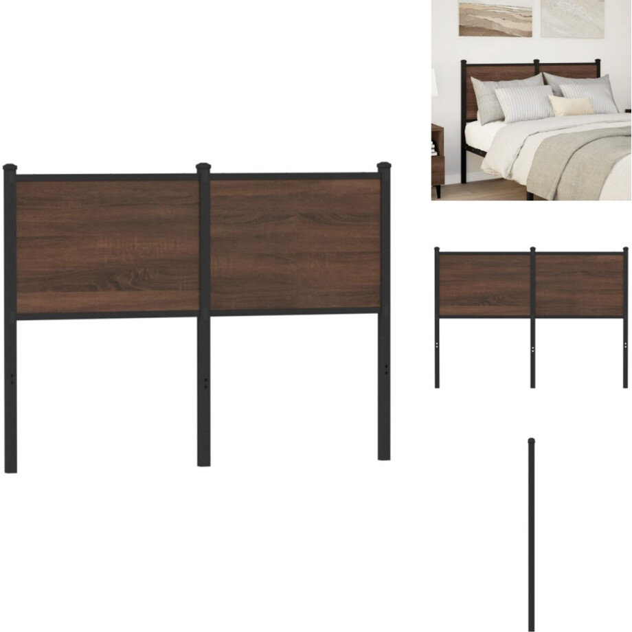 vidaXL Hoofdbord - Hoofdborden - Bed Hoofdbord - Bedhoofdbord - Hoofdbord 120 cm bewerkt hout en staal bruin eikenkleurig afbeelding 1