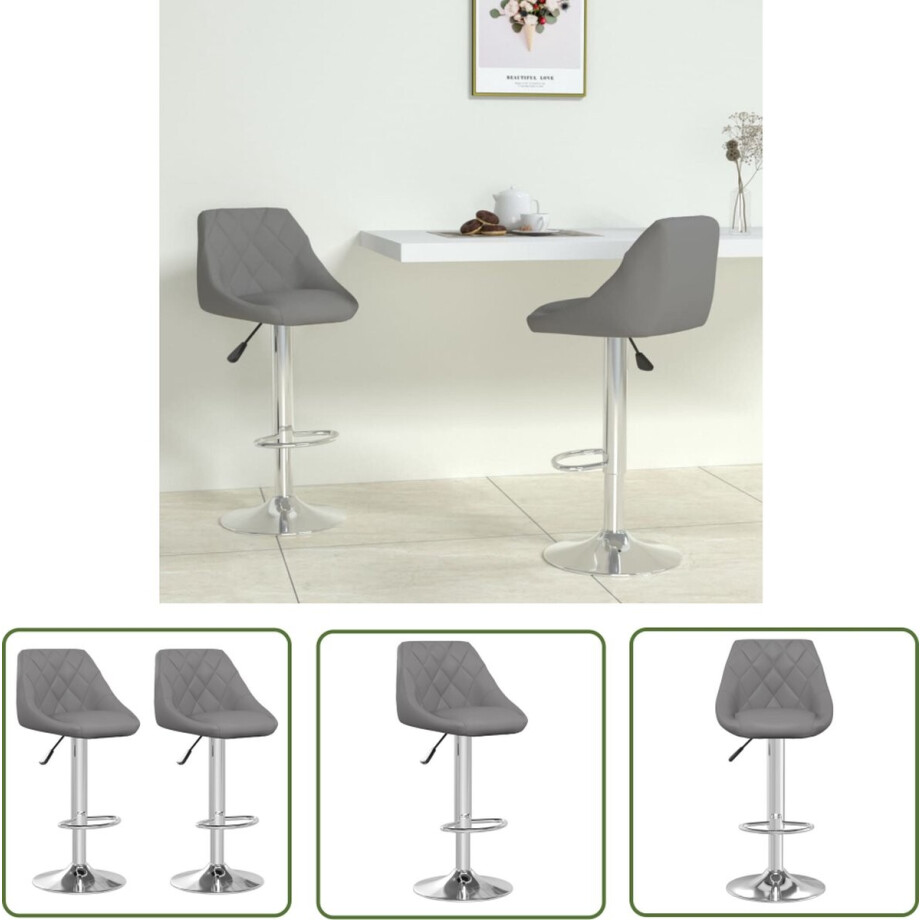 vidaXL Barkrukken - Barstoelen - Barkrukken 2 st kunstleer grijs - Keukenstoelen - Eetkamerstoelen - Industriële Stoelen afbeelding 1
