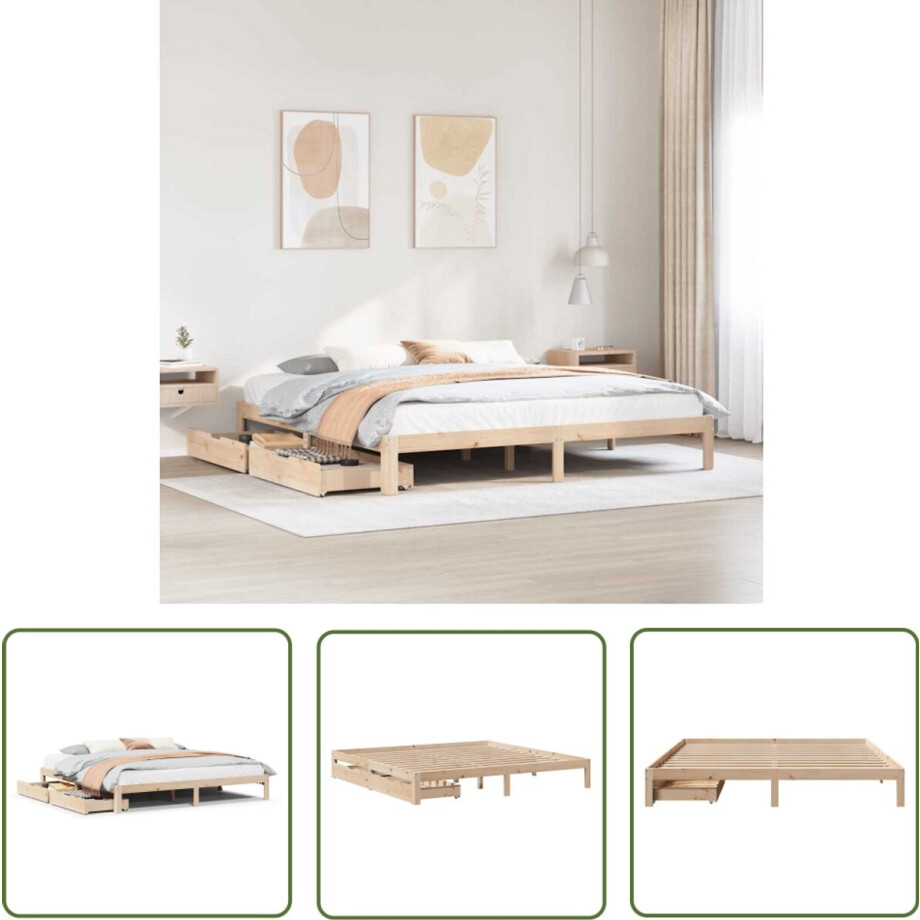 vidaXL Houten Bed - Bedframe - Bedframe met lades massief grenenhout 180x200 cm - Bed Met Lades - Slaapcomfort - Slaapkamerdecoratie afbeelding 1