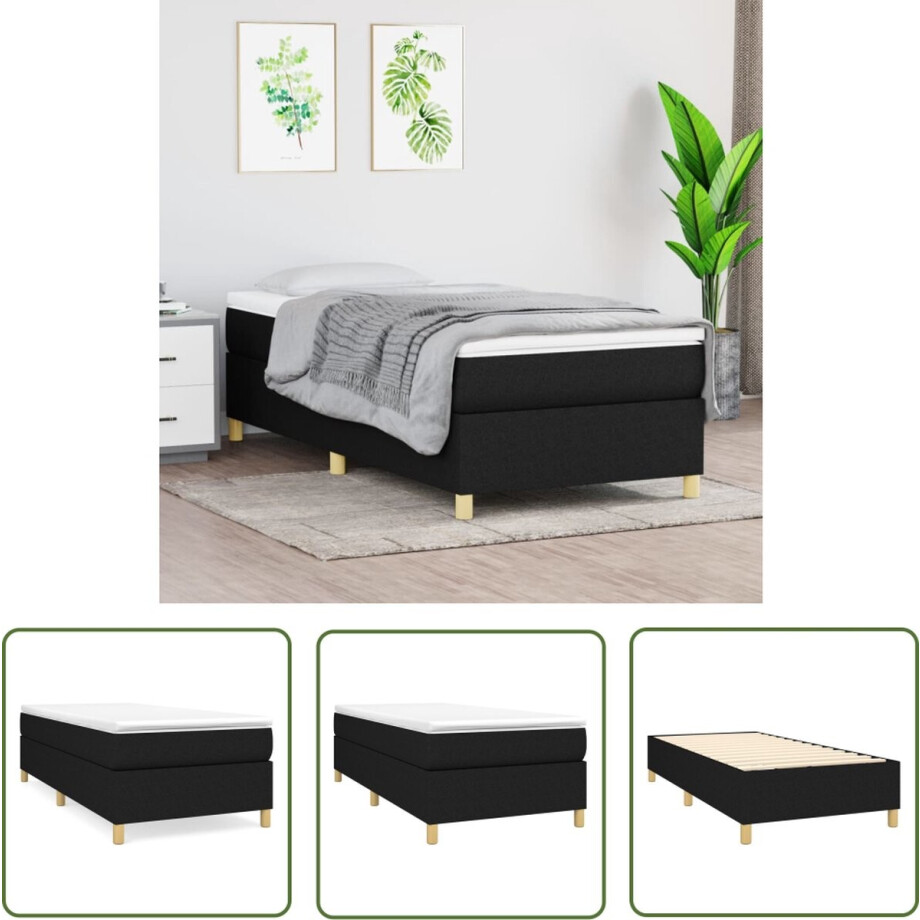 vidaXL Boxspring - Boxspringbed - Boxspring met matras stof zwart 90x200 cm - Tweepersoonsbed - Bed Frame - Matras vidaXL Boxspring - Boxspringbed - Boxspring met matras stof zwart 90x200 cm - Tweepersoonsbed - Bed Frame - Matras afbeelding 1