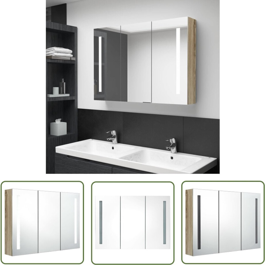 vidaXL Led Spiegel - Badkamerkast - Badkamerkast met spiegel en LED 89x14x62 cm eikenkleurig - Badkamermeubilair - Eiken Kleurtje - Wandspiegel afbeelding 1