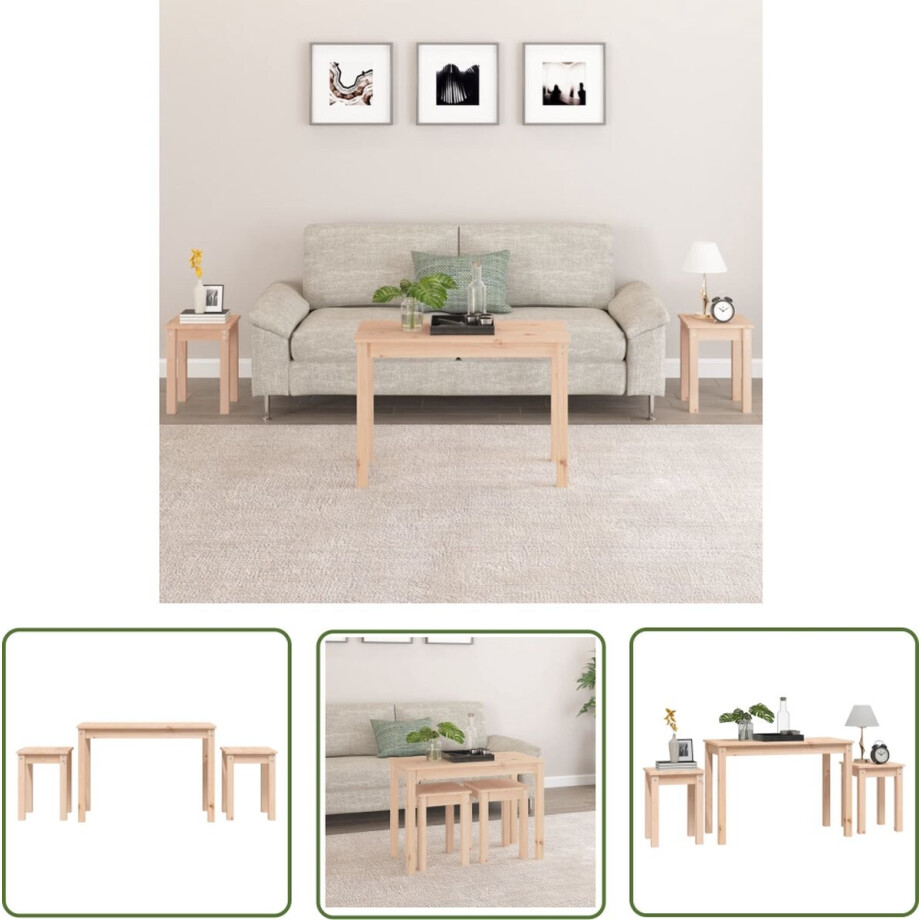 vidaXL Bijzet Tafels - Tafelset - Tafeltjesset 3 st massief grenenhout - Salontafeltje - Grenoble Hout - Rustic vidaXL Bijzet Tafels - Tafelset - Tafeltjesset 3 st massief grenenhout - Salontafeltje - Grenoble Hout - Rustic afbeelding 1