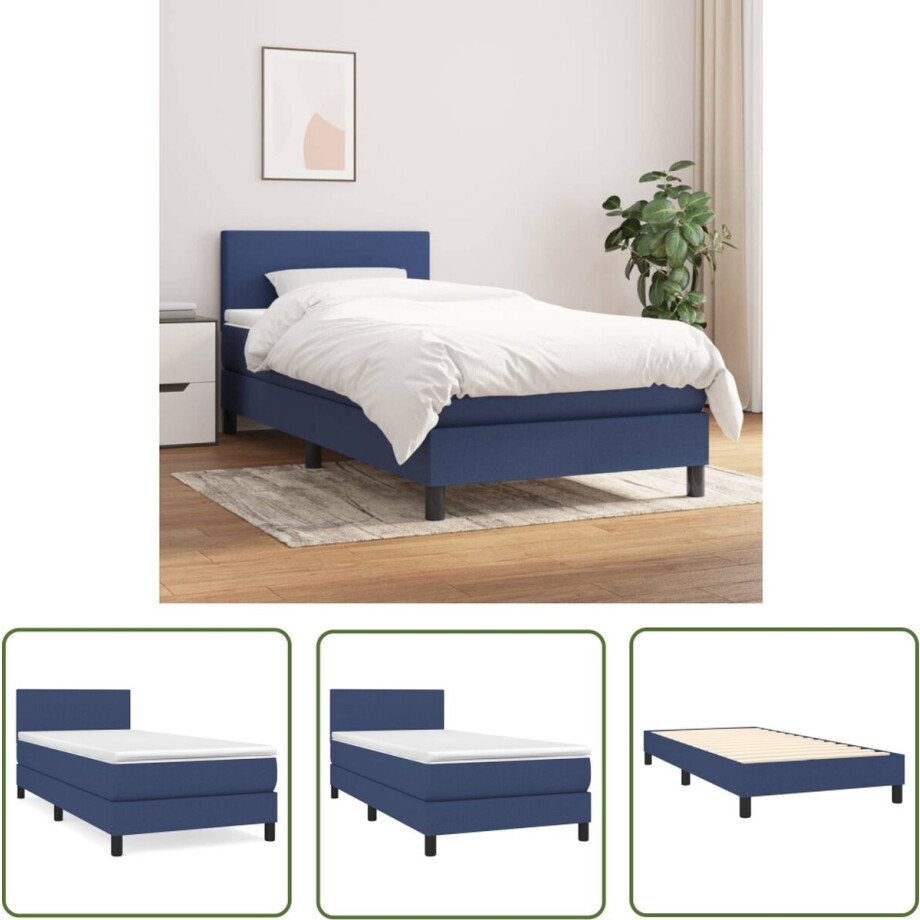 vidaXL Slaapkamer Meubilair - Boxspringbed - Boxspring met matras stof blauw 100x200 cm - Tweepersoonsbed - Bed Met Hoofdbord - Pocketveer Matras afbeelding 1