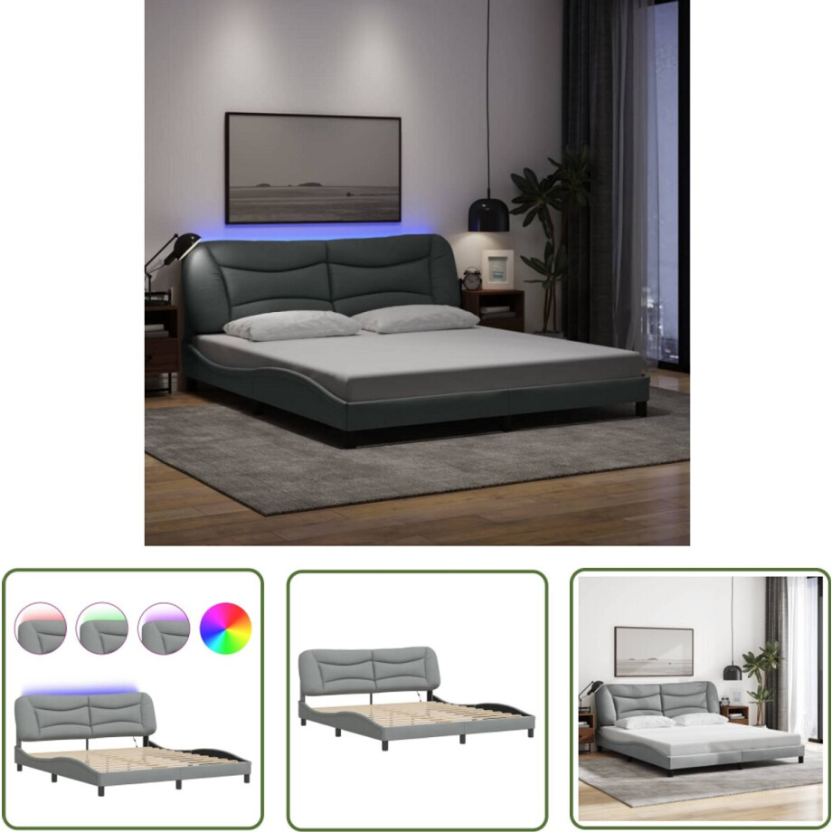 vidaXL Slaapcomfort - Comfortabel Bed - Bedframe met LED zonder matras Hvar stof 180x200 cm lichtgrijs - Led Lampen - Hoofdbord - Design Bed vidaXL Slaapcomfort - Comfortabel Bed - Bedframe met LED zonder matras Hvar stof 180x200 cm lichtgrijs - Led Lampen - Hoofdbord - Design Bed afbeelding 1