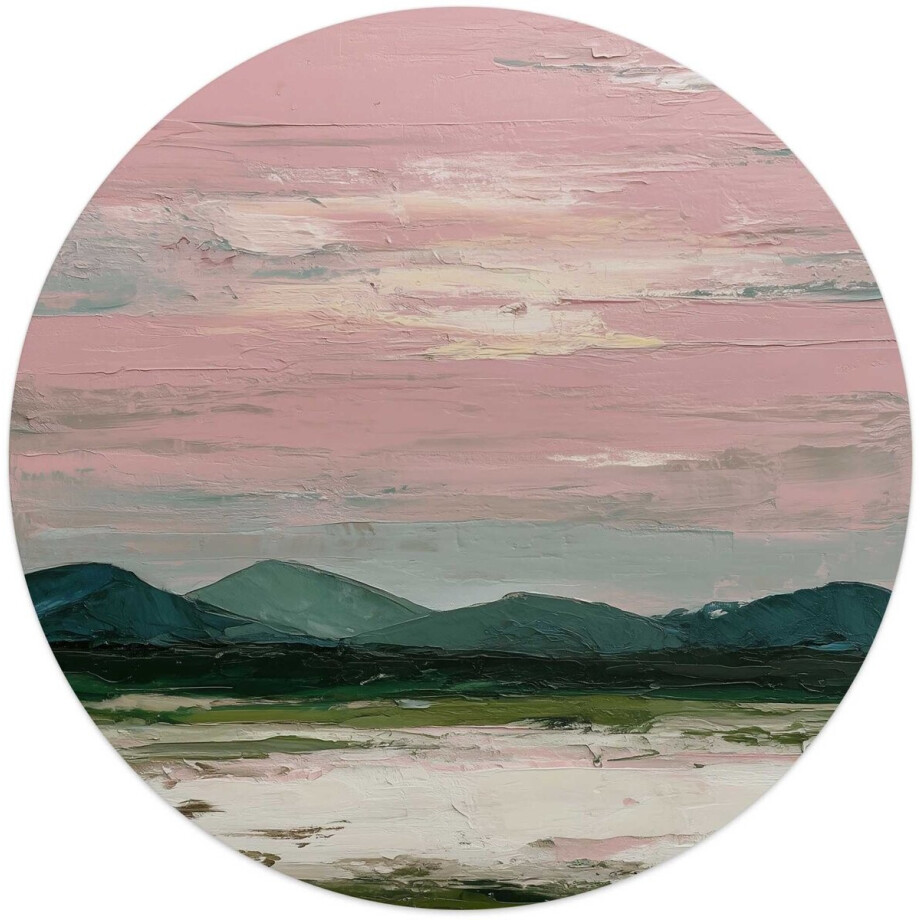 Glasschilderij Bergen in roze wolken II - Ø 50cm - Glas - REINDERS afbeelding 1
