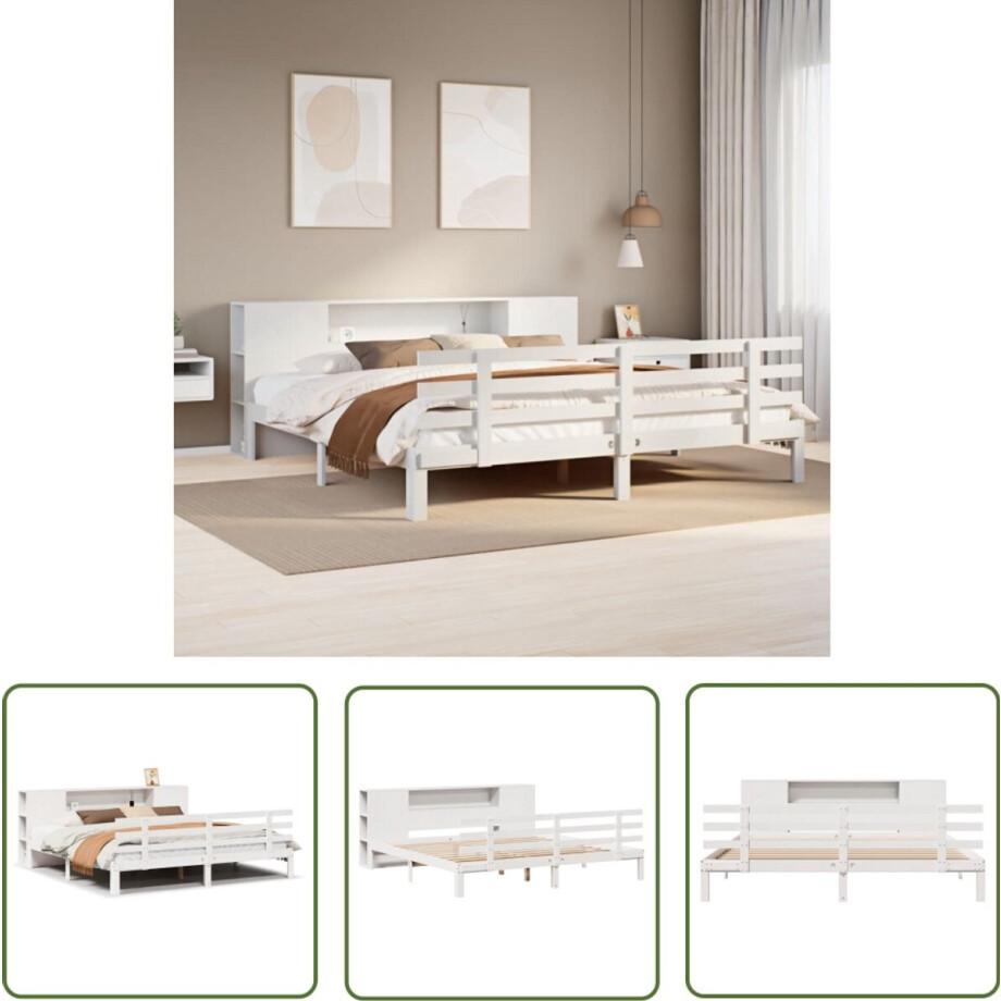 vidaXL Bedden - Slaapkamers - Bed met boekenkast zonder matras grenenhout wit 180x200 cm - Houten Bedden - Massief Grenenhout - Boekenkastbed afbeelding 1