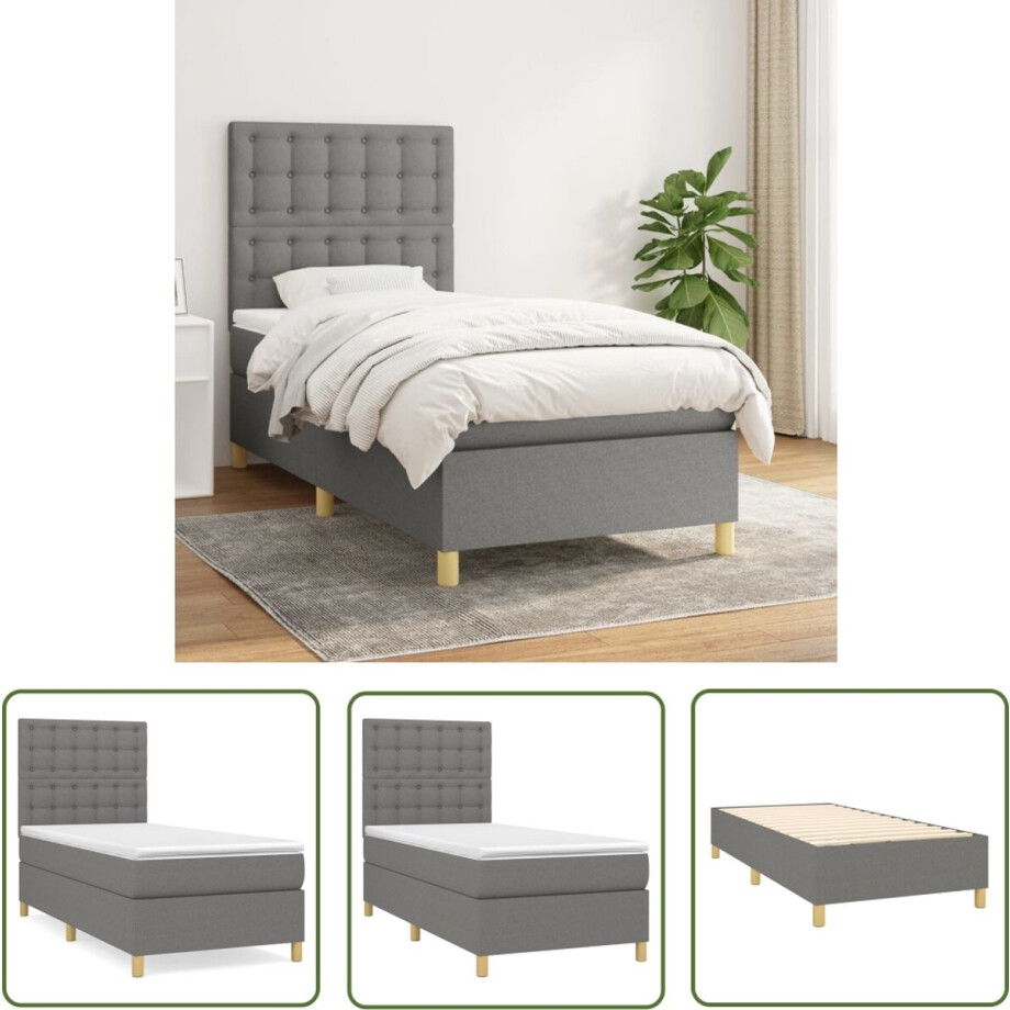vidaXL Boxspring - Boxspringbed - Boxspring met matras stof donkergrijs 90x190 cm - Donkere Kleuren - Tweepersoonsbed - Pocketveermatras vidaXL Boxspring - Boxspringbed - Boxspring met matras stof donkergrijs 90x190 cm - Donkere Kleuren - Tweepersoonsbed - Pocketveermatras afbeelding 1