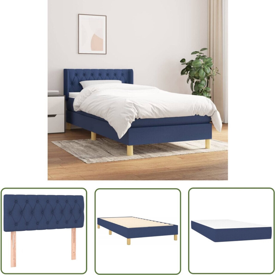 vidaXL Boxspring - Boxspringbed - Boxspring met matras stof blauw 100x200 cm - Bed - Slaapcomfort - Hoofdbordverstelling afbeelding 1