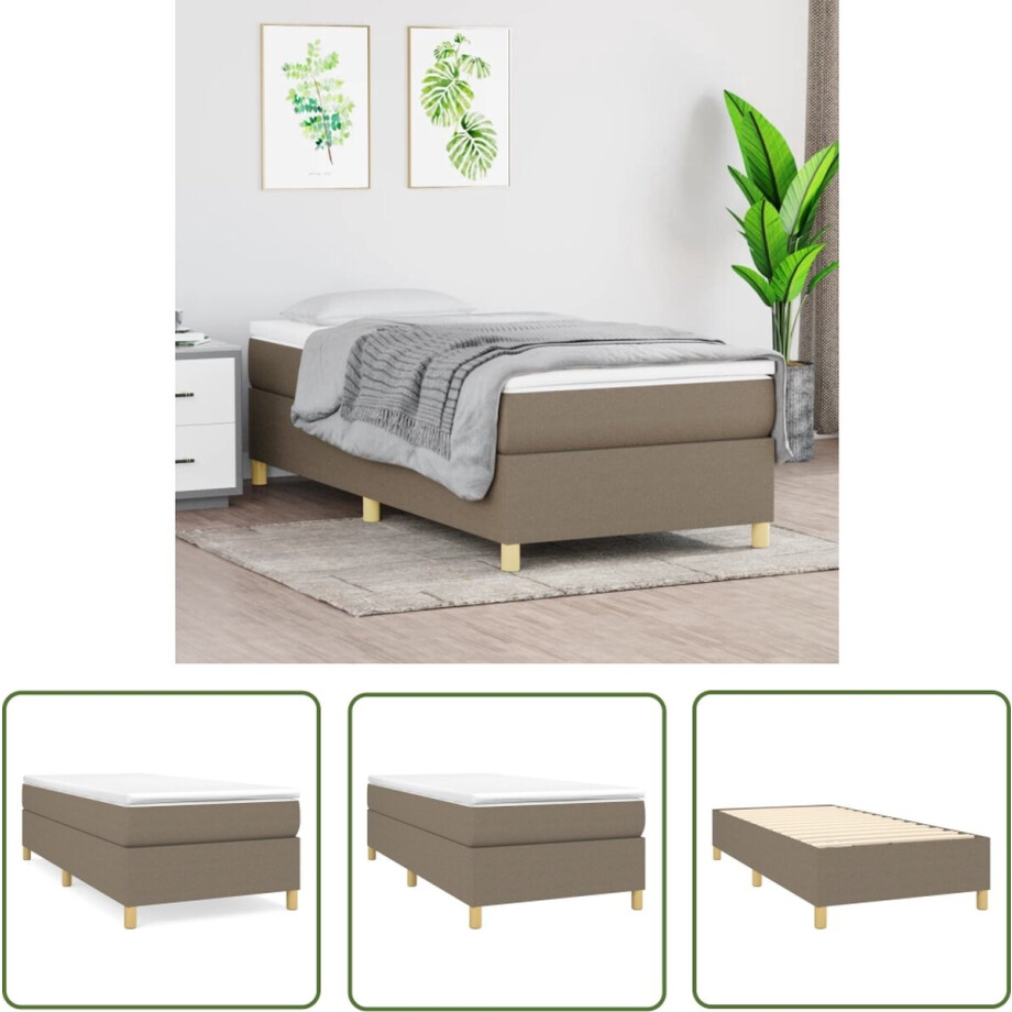 vidaXL Bed Frame - Boxspring Frame - Bedframe zonder matras 90x200 cm stof taupe - Tweepersoons Bed - Slaapkamer Meubels - Taupes Kleuren afbeelding 1