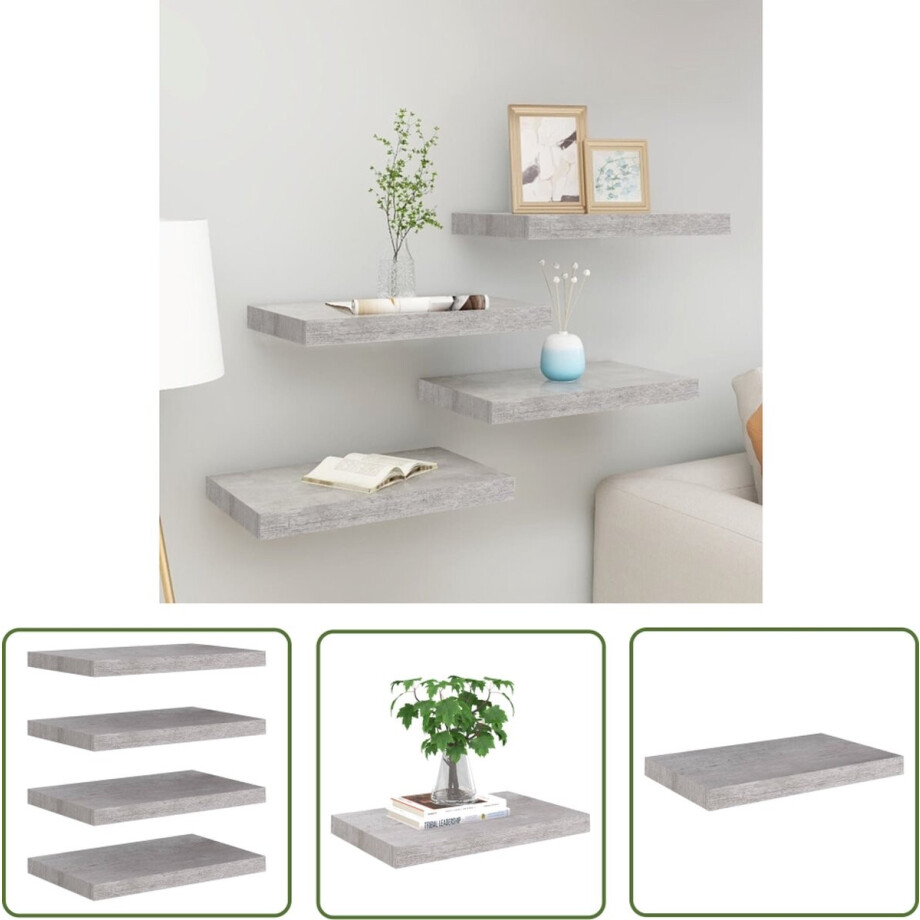 vidaXL Wandplanken - Wanddecoratie - Wandschappen zwevend 4 st 50x23x3,8 cm MDF betongrijs - Zwevende Planken - Mdf Wandplank - Grijze Wandplank afbeelding 1