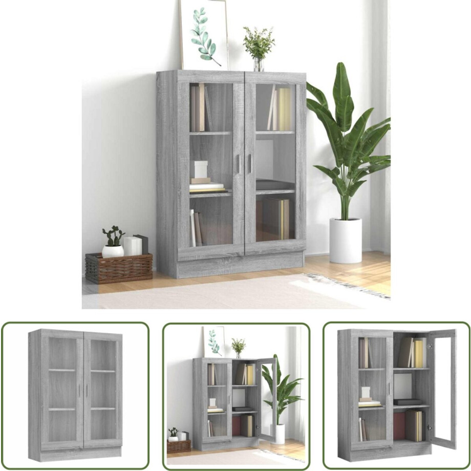 vidaXL Houten Vitrinekast - Vitrinekast - Vitrinekast 82,5x30,5x115 cm bewerkt hout grijs sonoma eiken - Grijze Vitrinekast - Opslagruimte - Woonaccessoires afbeelding 1