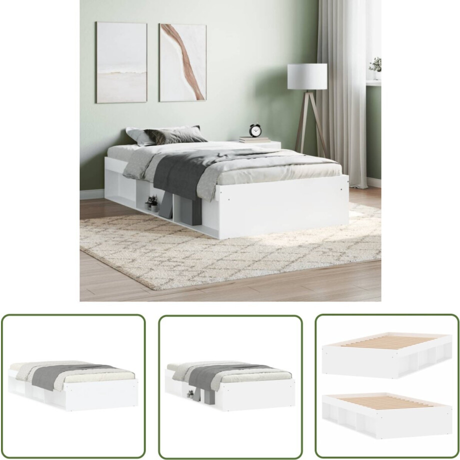 vidaXL Houten Bedframe - Modern Bed Frame - Bedframe wit 90x190 cm - Witte Bedframe - Slaapkamersdecoratie - Eenpersoonsbed afbeelding 1