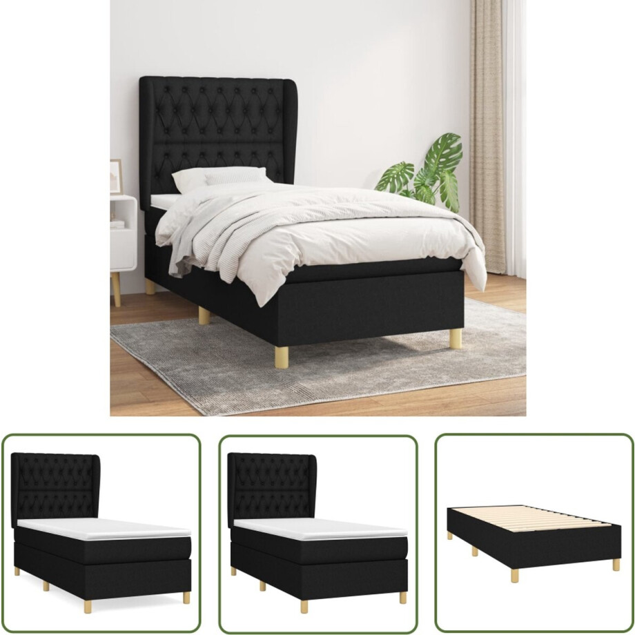 vidaXL Boxspring - Boxspringbed - Boxspring met matras stof zwart 100x200 cm - Bed - Tweepersoonsbed - Zware Boxspring afbeelding 1