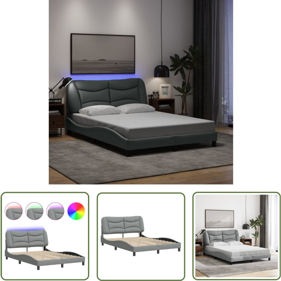 vidaXL Modern Bedframe - Stijlvol Bedframe - Bedframe met LED zonder matras Hvar 120x200 cm stof lichtgrijs - Led Bedframe - Grijs Bedframe - Tweepersoons Bedframe vidaXL Modern Bedframe - Stijlvol Bedframe - Bedframe met LED zonder matras Hvar 120x200 cm stof lichtgrijs - Led Bedframe - Grijs Bedframe - Tweepersoons Bedframe afbeelding 1
