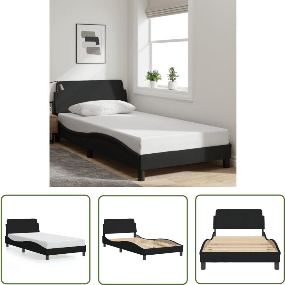 vidaXL Zwarte Bed - Bedframe - Bedframe Dover 100x200 cm stof zwart - Tweepersoons Bed - Stoffen Bed - Modern Bed vidaXL Zwarte Bed - Bedframe - Bedframe Dover 100x200 cm stof zwart - Tweepersoons Bed - Stoffen Bed - Modern Bed afbeelding 1