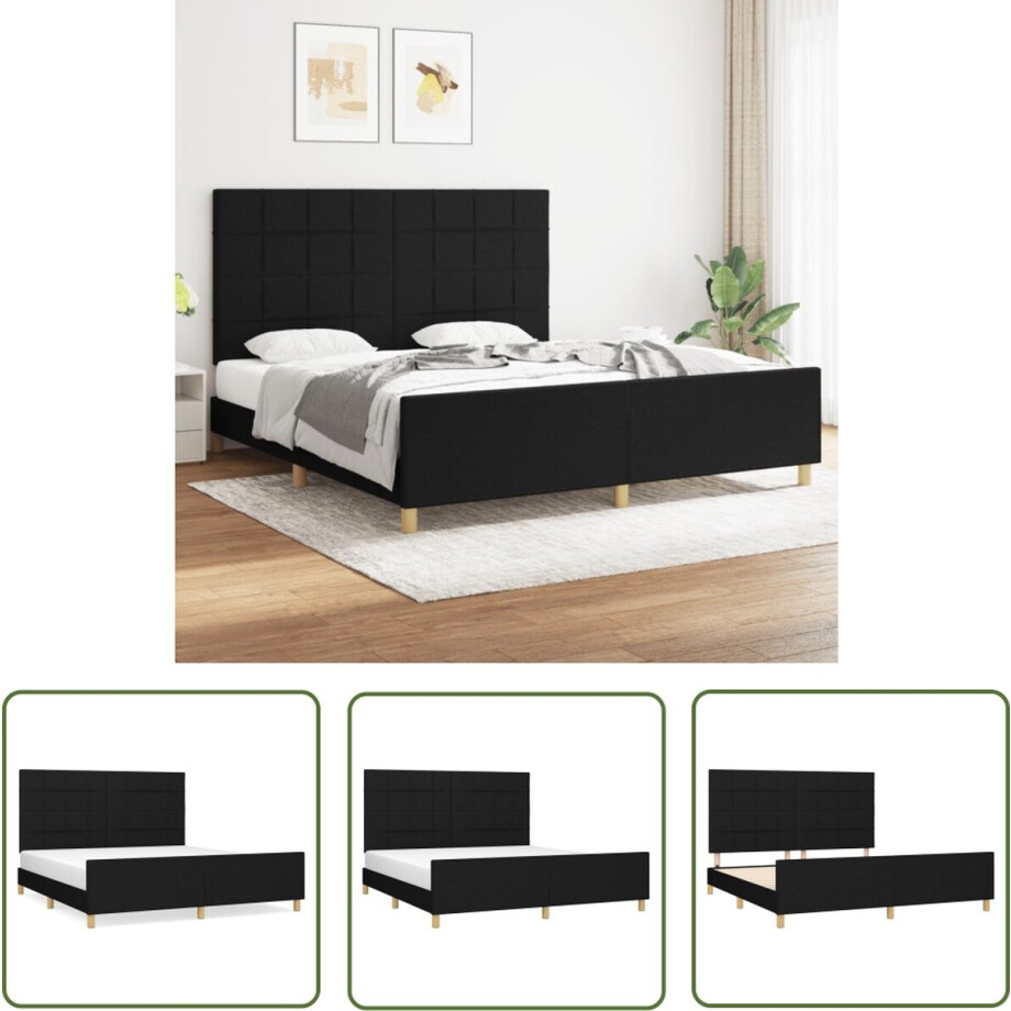 vidaXL Houten Bed Frame - Zwart Bed Frame - Bedframe zonder matras stof zwart 180x200 cm - Tweepersoons Bed - Boxspring Bed - Slaapcomfort afbeelding 1