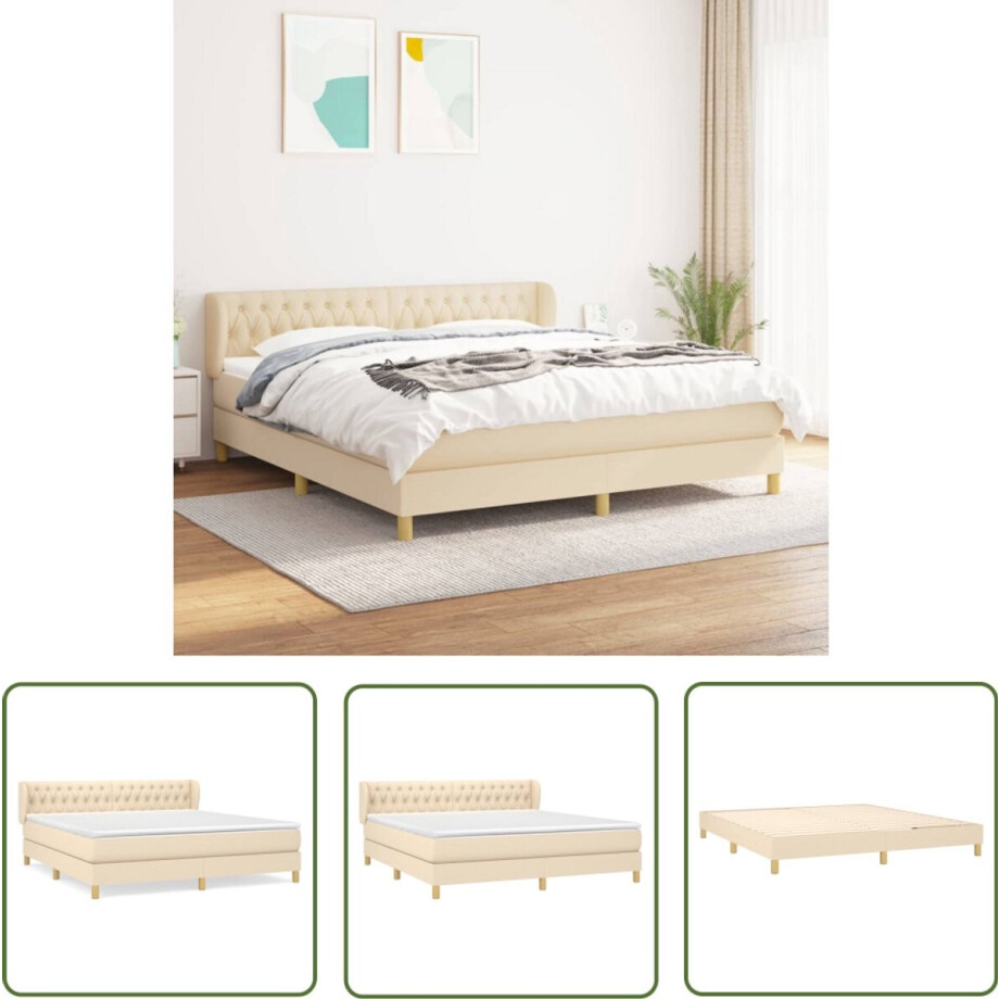 vidaXL Boxspring crème 180x200 cm met Matras Boxspringbed - Boxspring - Creme Kleurig Bed - Tweepersoons Bed - Groot Bed afbeelding 1