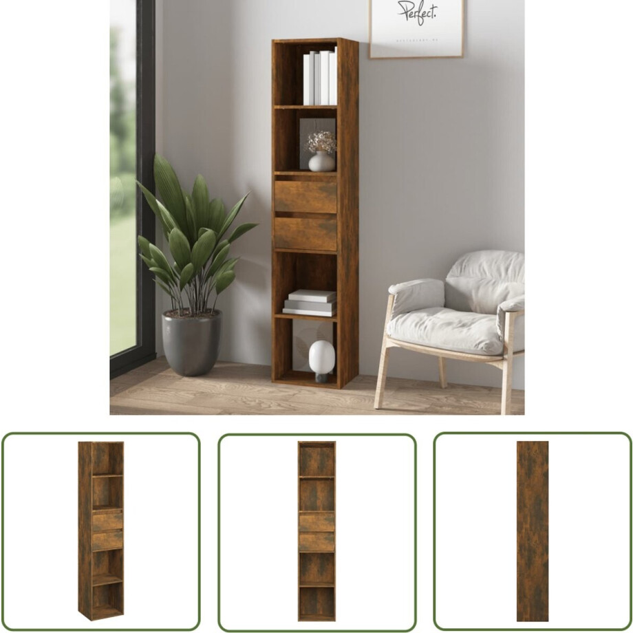vidaXL Houten Boekenkast - Boekenkast - Boekenkast 36x30x171 cm bewerkt hout gerookt eikenkleurig - Boekenplank - Bergruimte - Livingroom Furniture afbeelding 1