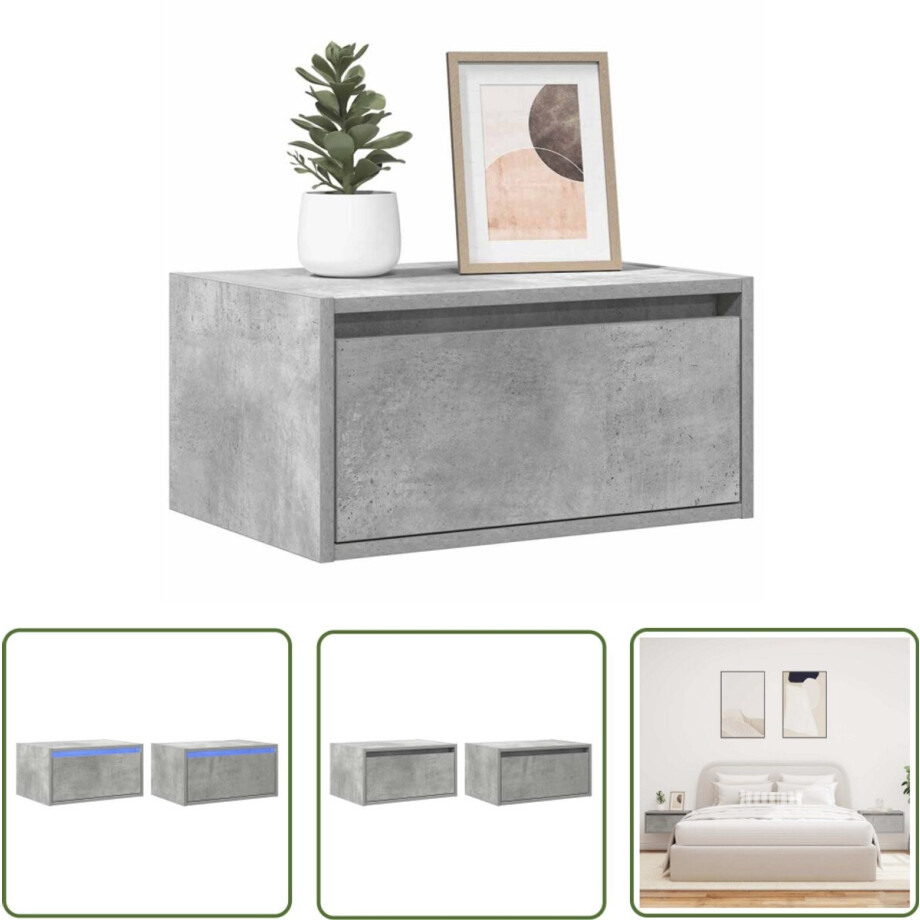 vidaXL Led Verlichting - Nachtkast - Nachtkastjes met LED's 2 st wandgemonteerd betongrijs - Wandlamp - Slaapkamervloeren - Meubels afbeelding 1