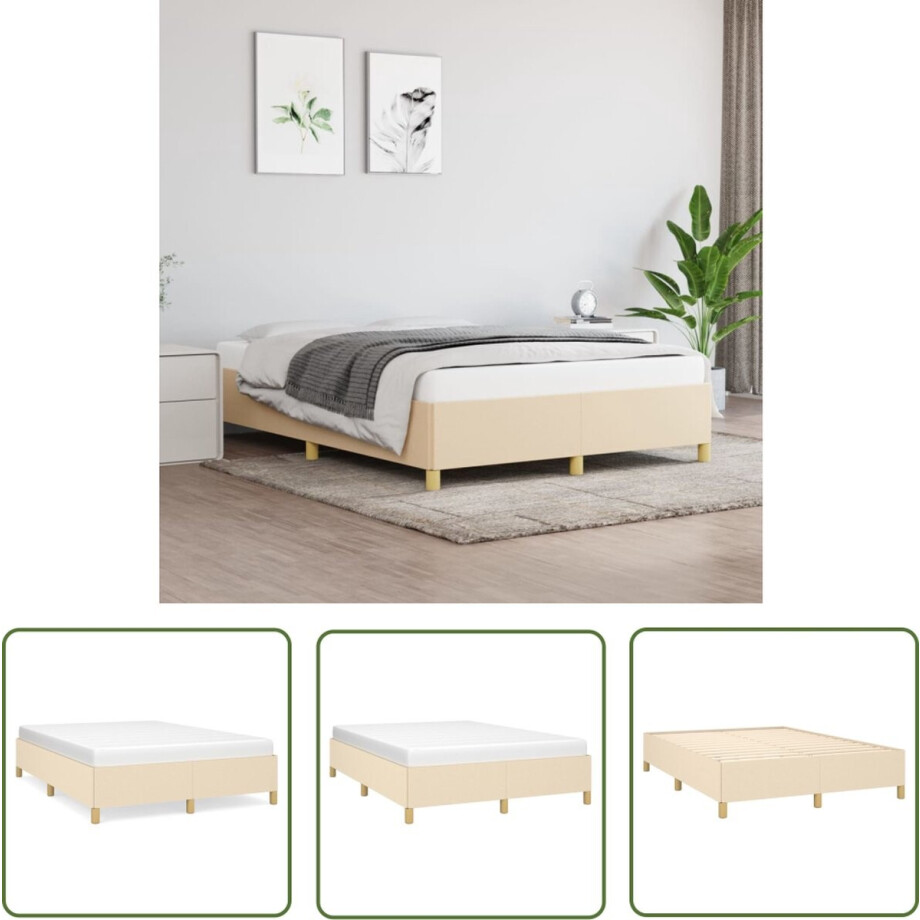 vidaXL Tweepersoons Bed - Bed Frame - Bedframe zonder matras stof crèmekleurig 140x200 cm - Stoffen Bed - Creme Bed - Bed Kopen afbeelding 1