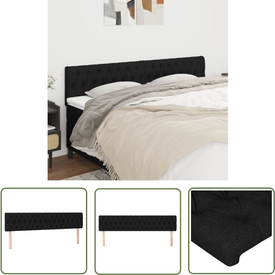 vidaXL Hoofdborden - Hoofd Bord - Hoofdborden 2 st 100x7x78/88 cm stof zwart - Beddecoratie - Klassiek Hoofdbord - Zwarte Hoofdborden vidaXL Hoofdborden - Hoofd Bord - Hoofdborden 2 st 100x7x78/88 cm stof zwart - Beddecoratie - Klassiek Hoofdbord - Zwarte Hoofdborden afbeelding 1