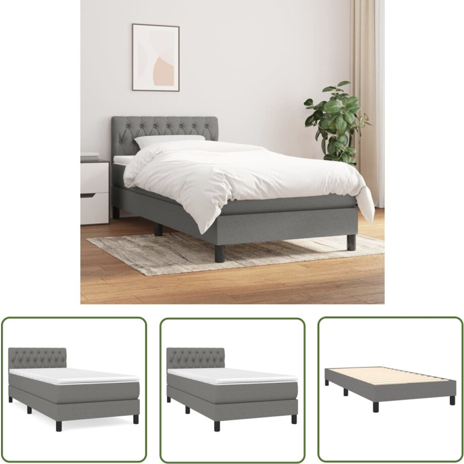vidaXL Boxspring - Boxspringbed - Boxspring met matras stof donkergrijs 90x190 cm - Tweepersoonsbed - Éénpersoonsbed - Bed Frame vidaXL Boxspring - Boxspringbed - Boxspring met matras stof donkergrijs 90x190 cm - Tweepersoonsbed - Éénpersoonsbed - Bed Frame afbeelding 1