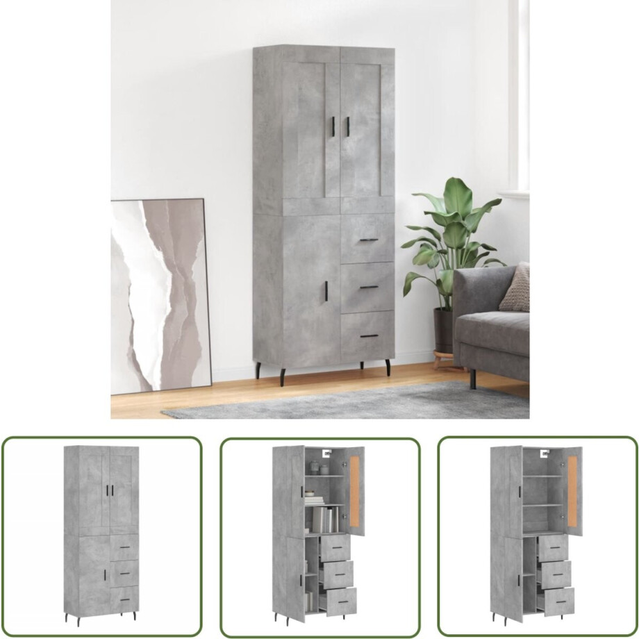 vidaXL Opbergkast - Hoge Kast - Hoge kast 69,5x34x180 cm bewerkt hout betongrijs - Houten Kast - Grijze Kast - Industrieel Design vidaXL Opbergkast - Hoge Kast - Hoge kast 69,5x34x180 cm bewerkt hout betongrijs - Houten Kast - Grijze Kast - Industrieel Design afbeelding 1