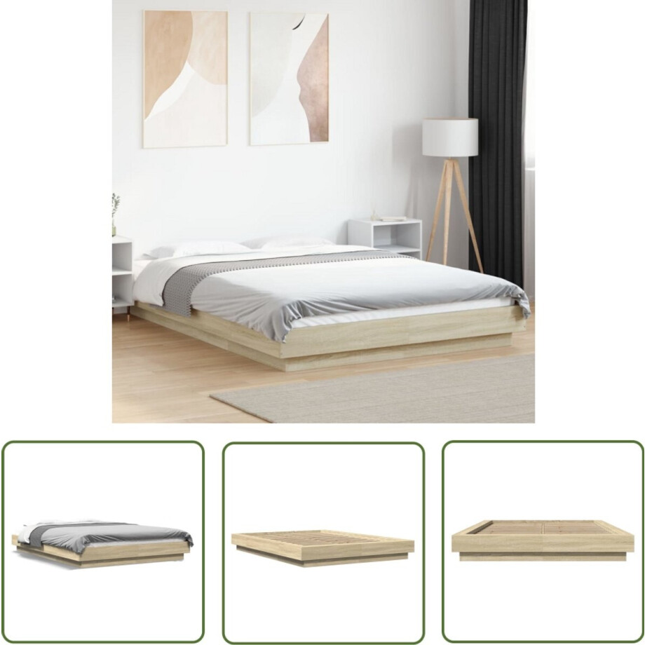 vidaXL Houten Bed - Bed Frame - Bedframe bewerkt hout sonoma eikenkleurig 120x190 cm - Sonoma Eiken - Tweepersoonsbed - Slaapcomfort afbeelding 1