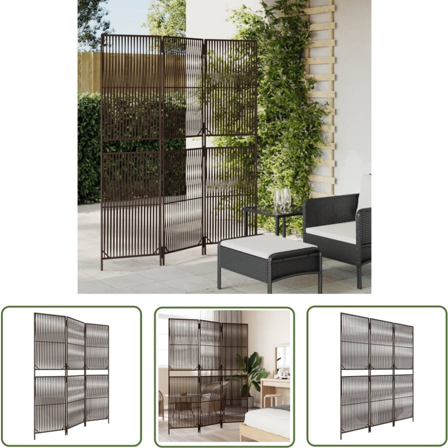 vidaXL Poly Rattan - Kamerscherm - Kamerscherm 3 panelen poly rattan bruin - Scheidingswand - Privacy Screen - Woonaccessoires vidaXL Poly Rattan - Kamerscherm - Kamerscherm 3 panelen poly rattan bruin - Scheidingswand - Privacy Screen - Woonaccessoires afbeelding 1