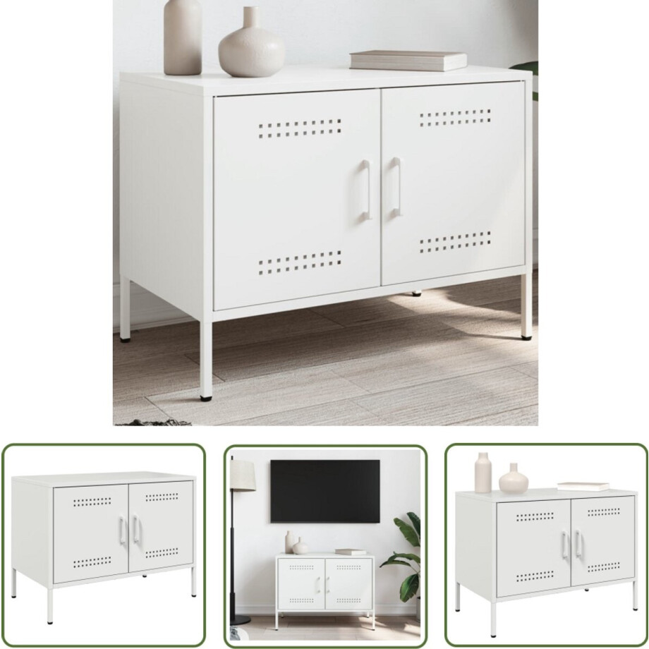 vidaXL Industrieel Design - Tv-meubel - Tv-meubel 68x39x50,5 cm staal wit - Robuust - Staal - Wit afbeelding 1