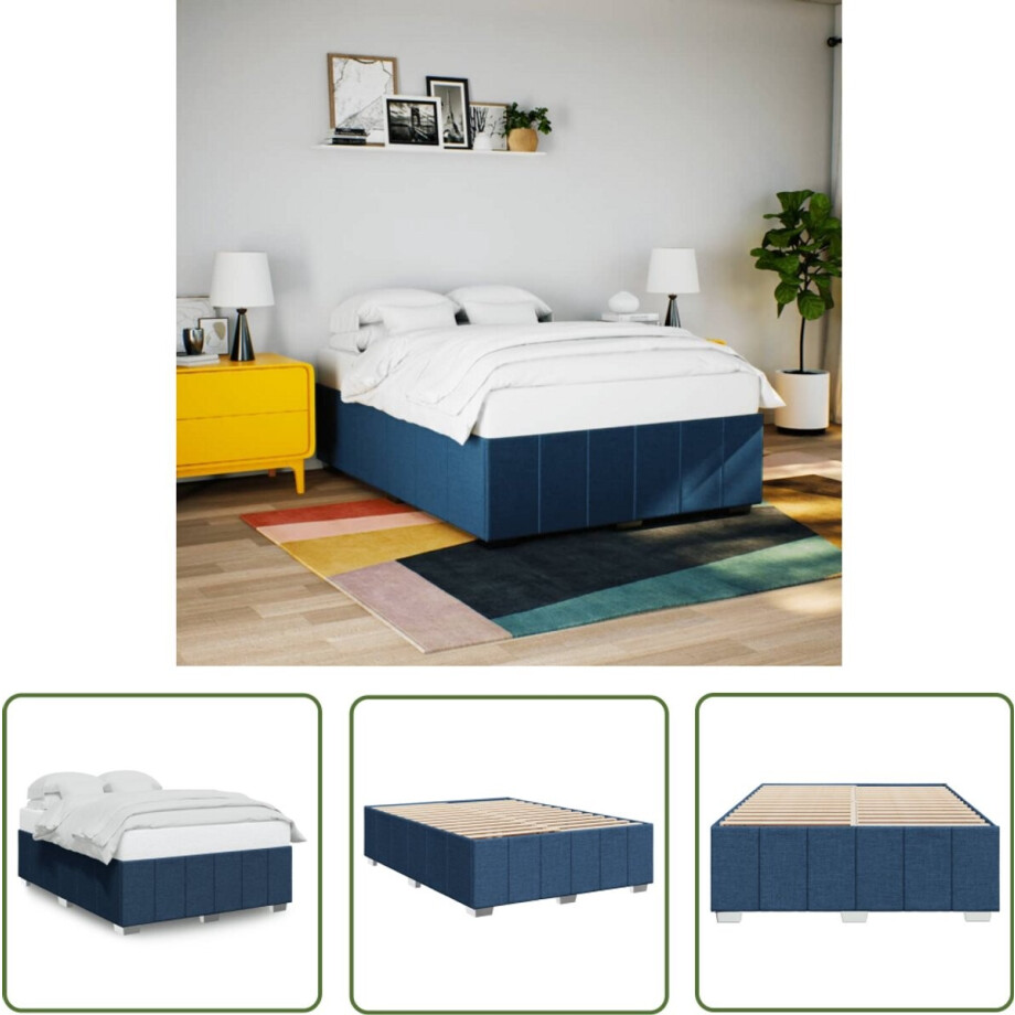 vidaXL Boxspring - Bed Frame - Bedframe zonder matras stof blauw 140x190 cm - Slaapcomfort - Tweepersoonsbed - Slaapkamers afbeelding 1