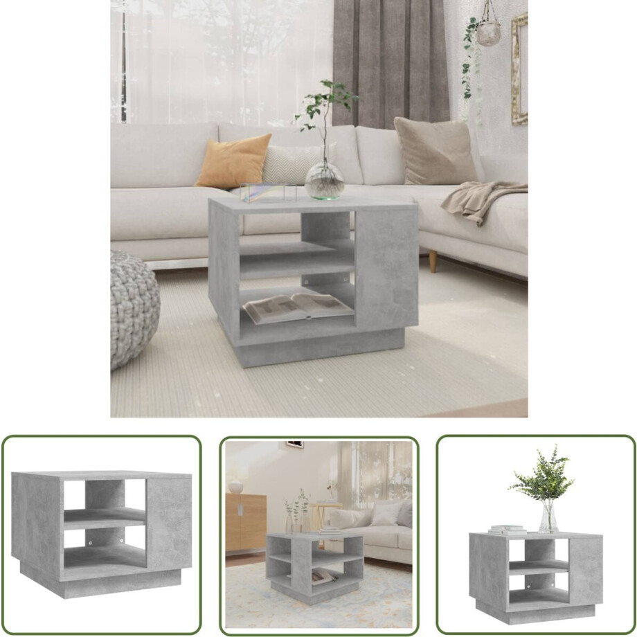 vidaXL Betongrijs - Salontafel - Salontafel 55x55x43 cm bewerkt hout betongrijs - Houten Salontafel - Salontafeltje - Tv Tafeltje afbeelding 1