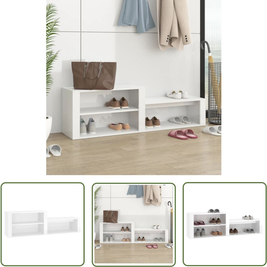 vidaXL Schoenen Rek - Schoenenkast - Schoenenkast 150x35x45 cm bewerkt hout hoogglans wit - Houten Schoenenkast - Wit Schoenenkast - Opbergruimte afbeelding 1