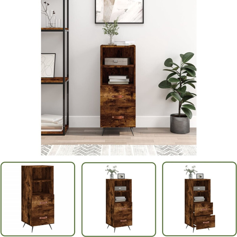 vidaXL Modern Dressoir - Dressoir - Dressoir 34,5x34x90 cm bewerkt hout gerookt eiken - Houten Dressoir - Bruine Dressoir - Industrieel Dressoir afbeelding 1