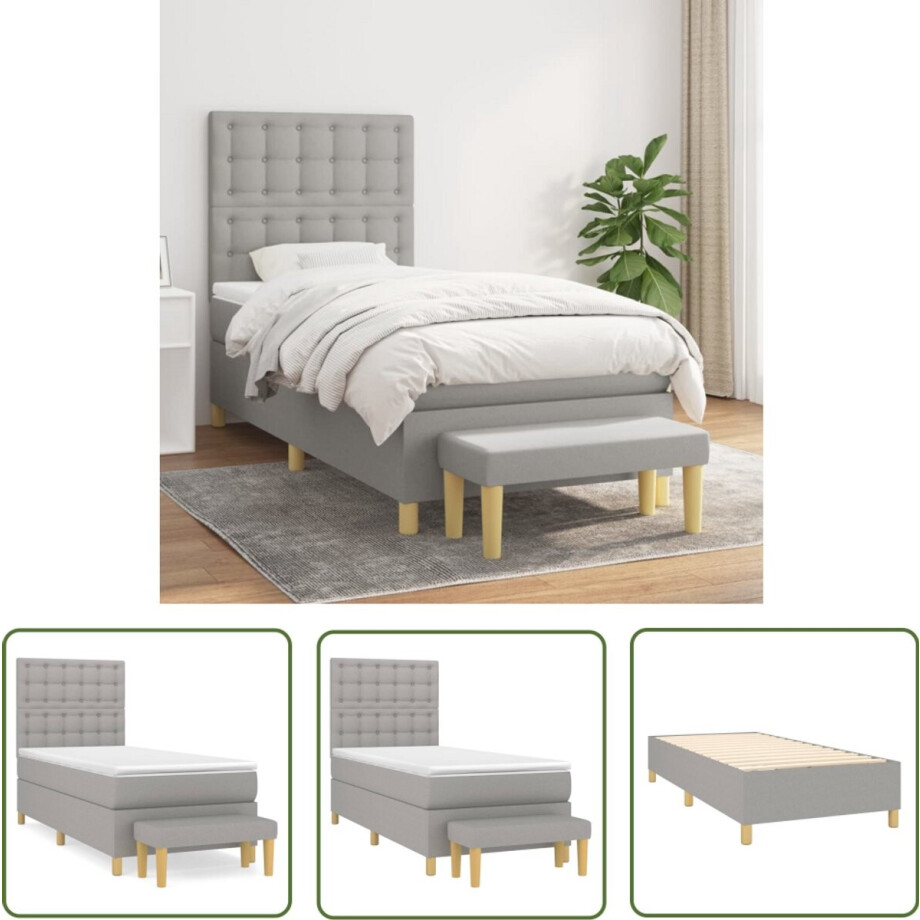 vidaXL Boxspring met Matras Lichtgrijs 80x200 cm Boxspringbed - Pocketvering Matras - Middenhard - Grijs - Tweepersoonsbed afbeelding 1