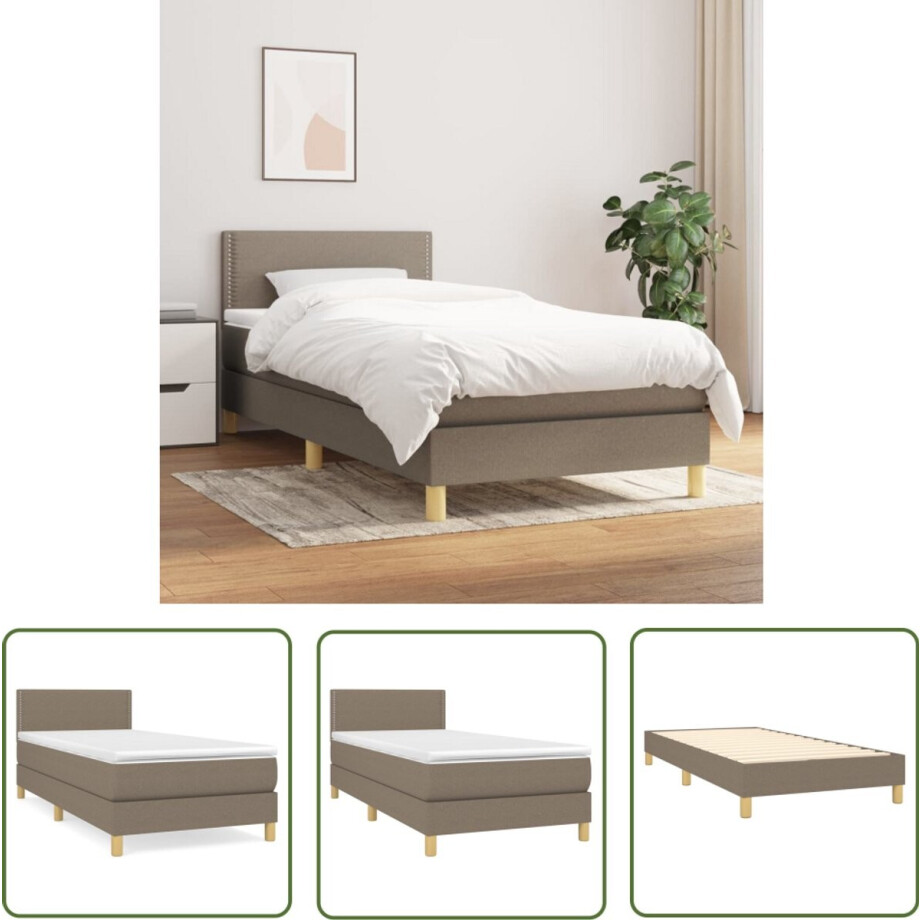 vidaXL Boxspring - 90x190 cm - Inclusief Matras Boxspringbed - Boxspring - Tweepersoonsbed - Slaapcomfort - Pocketed Veren afbeelding 1