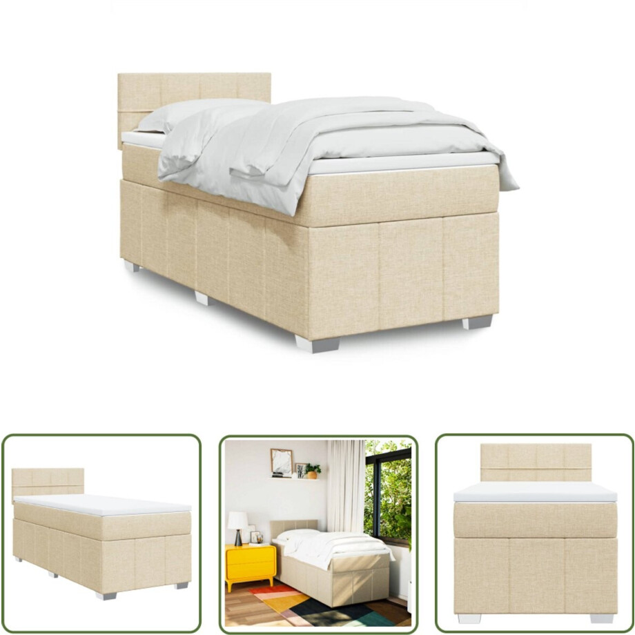 vidaXL Slaapcomfort - Boxspring - Boxspring met matras stof crèmekleurig 80x200 cm - Matras - Bed Frame - Bedroom Furniture afbeelding 1