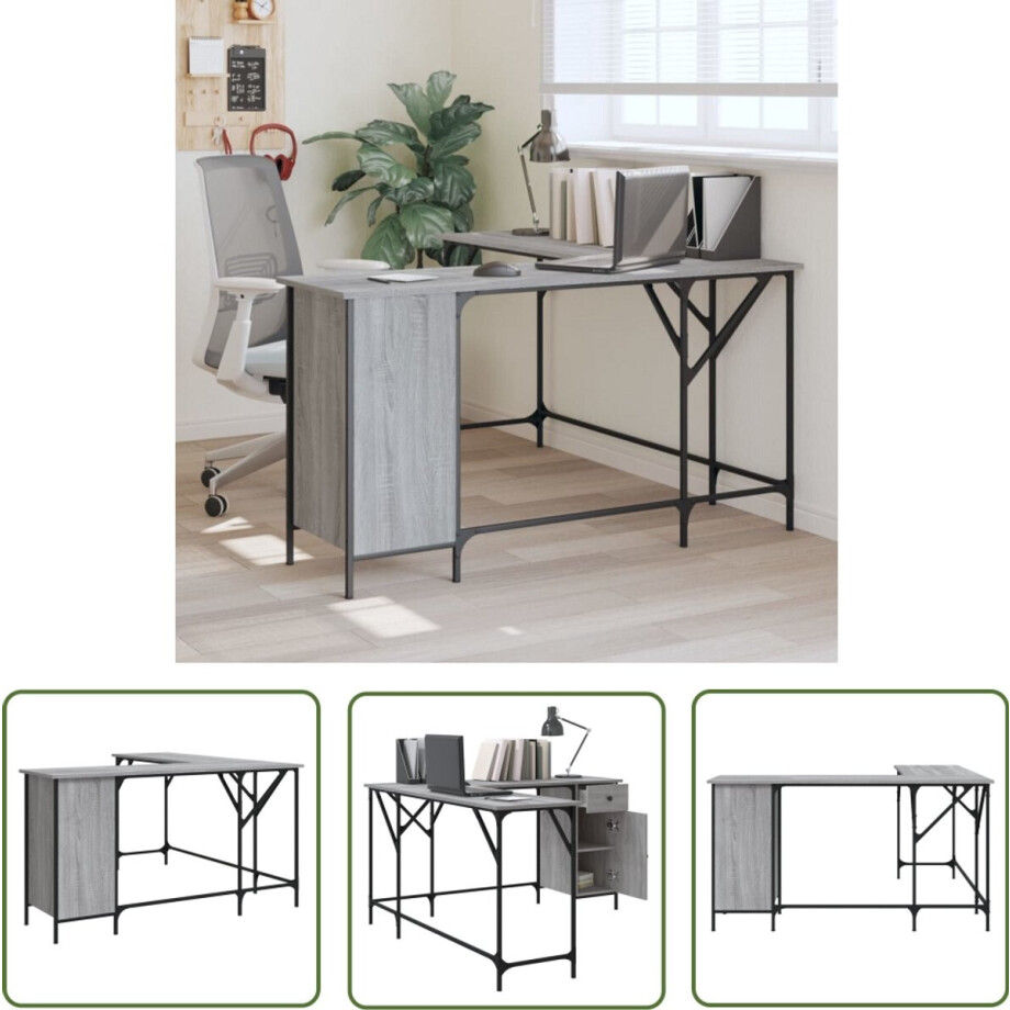 vidaXL Bureau 141x141x75 cm bewerkt hout grijs sonoma eikenkleurig - Bureau - Bureaus - Laptoptafel - Computertafel vidaXL Bureau 141x141x75 cm bewerkt hout grijs sonoma eikenkleurig - Bureau - Bureaus - Laptoptafel - Computertafel afbeelding 1