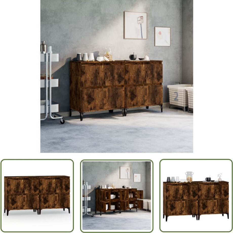 The Living Store Dressoirs 2 st 60x35x70 cm bewerkt hout gerookt eikenkleurig - Dressoir - Houten Dressoir - Vintage Dressoir - Landelijk Dressoir - Tv Meubel The Living Store Dressoirs 2 st 60x35x70 cm bewerkt hout gerookt eikenkleurig - Dressoir - Houten Dressoir - Vintage Dressoir - Landelijk Dressoir - Tv Meubel afbeelding 1