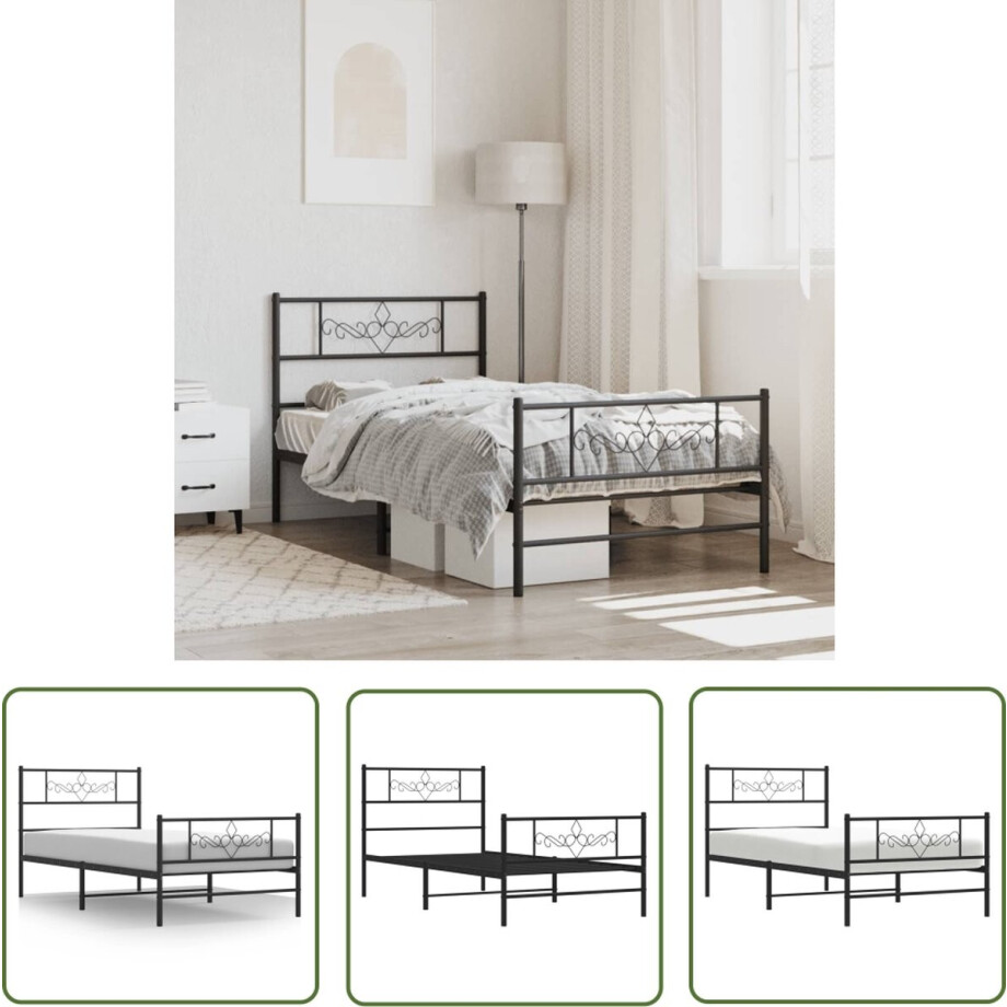 vidaXL Klassiek Bed - Robuust Bed Frame - Bedframe met hoofd- en voeteneinde metaal zwart 80x200 cm - Metalen Bedframe - Staal Bedframe - Boxspring Bed afbeelding 1
