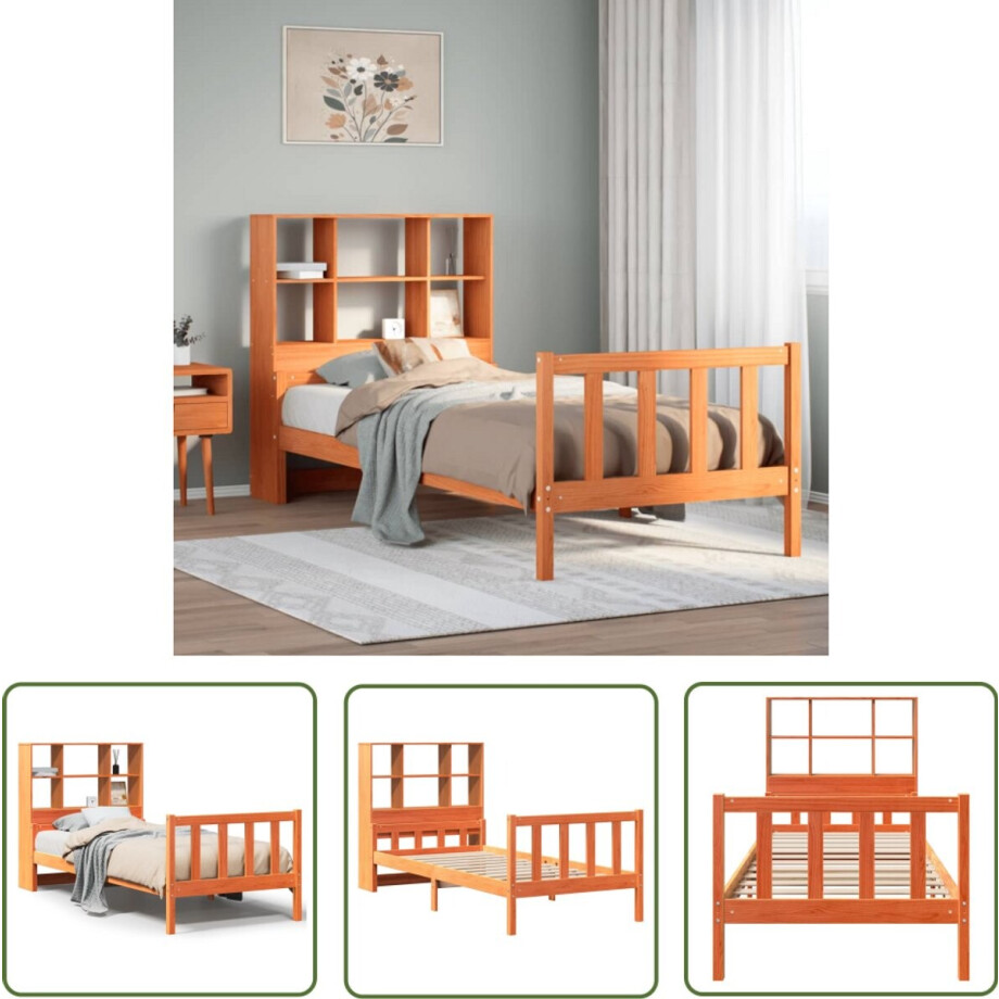 vidaXL Houten Bed - Slaapcomfort - Bed met boekenkast zonder matras massief hout wasbruin 75x190cm - Boekenkast Bed - Massief Grenenhout - Tweepersoonsbed vidaXL Houten Bed - Slaapcomfort - Bed met boekenkast zonder matras massief hout wasbruin 75x190cm - Boekenkast Bed - Massief Grenenhout - Tweepersoonsbed afbeelding 1