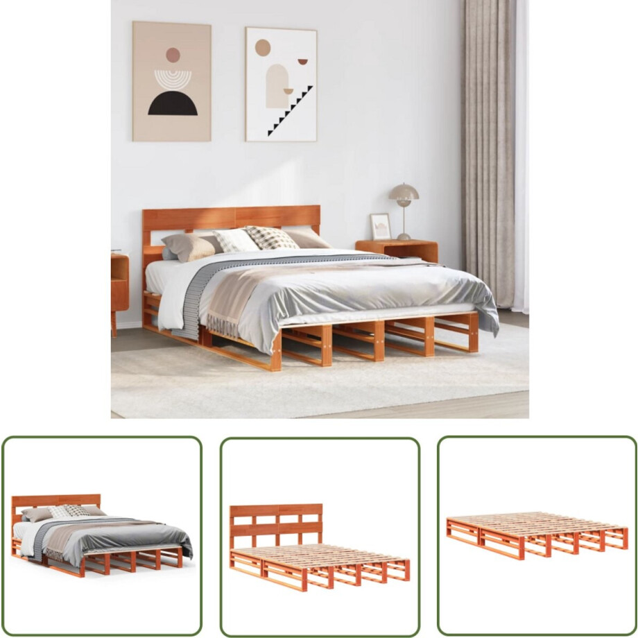 vidaXL Massief Hout - Bed Frame - Bedframe zonder matras massief grenenhout wasbruin 160x200 cm - Grenen - Bedbank - Slaapkamers afbeelding 1