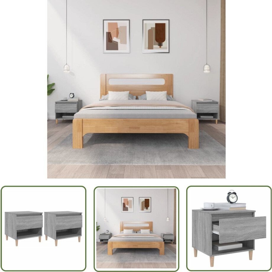 vidaXL Nachtkastjes - Grijs Sonoma Eiken - Set van 2 Nachtkastjes - Kast - Slaapkamermeubilair - Grijze Meubels - Houten Meubels afbeelding 1